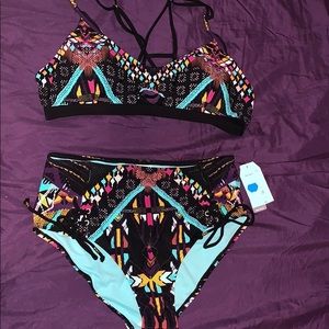 Multi- Colored High Waisted Swim Suit bottom